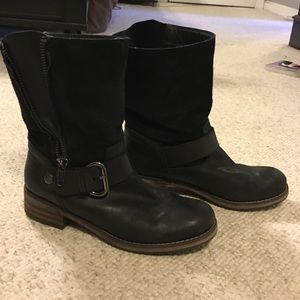 Black leather/suede Moto Boot